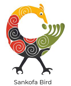 Pan African colors Adinkra symbol Sankofa Bird isolated. Adinkra Folk art imitation vector illustration.